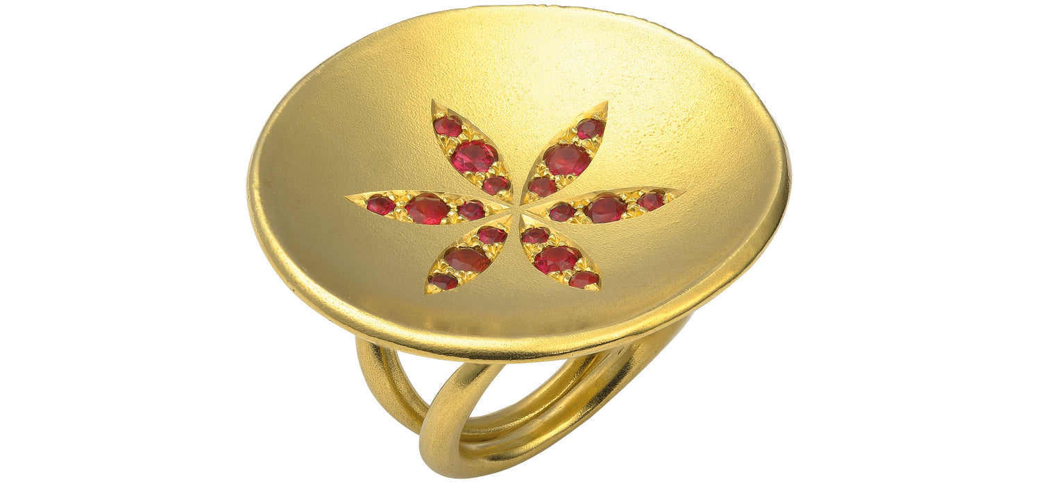 Phoenix Ruby ring. 18ct yellow gold.