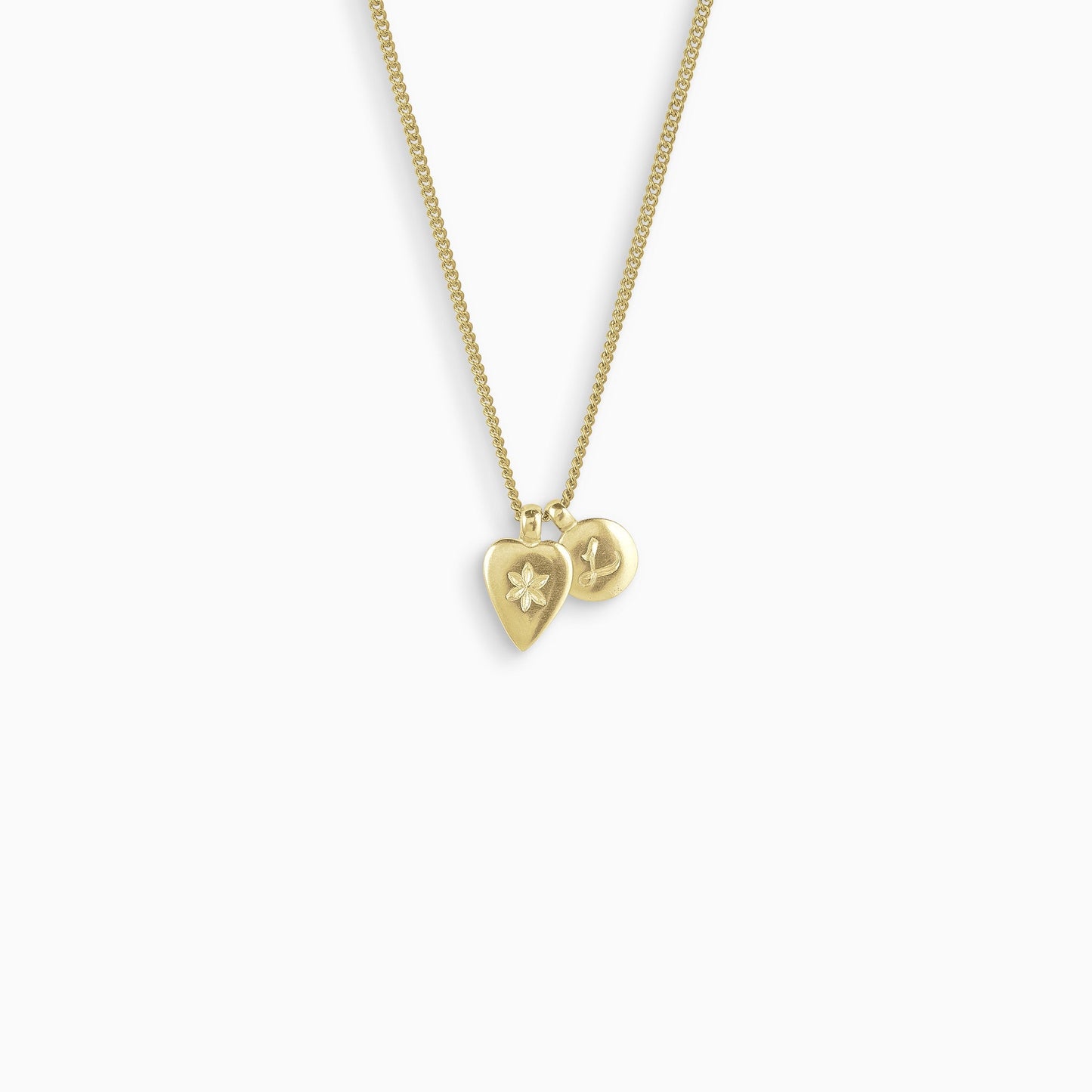Flower Heart and Alpha charm necklace
