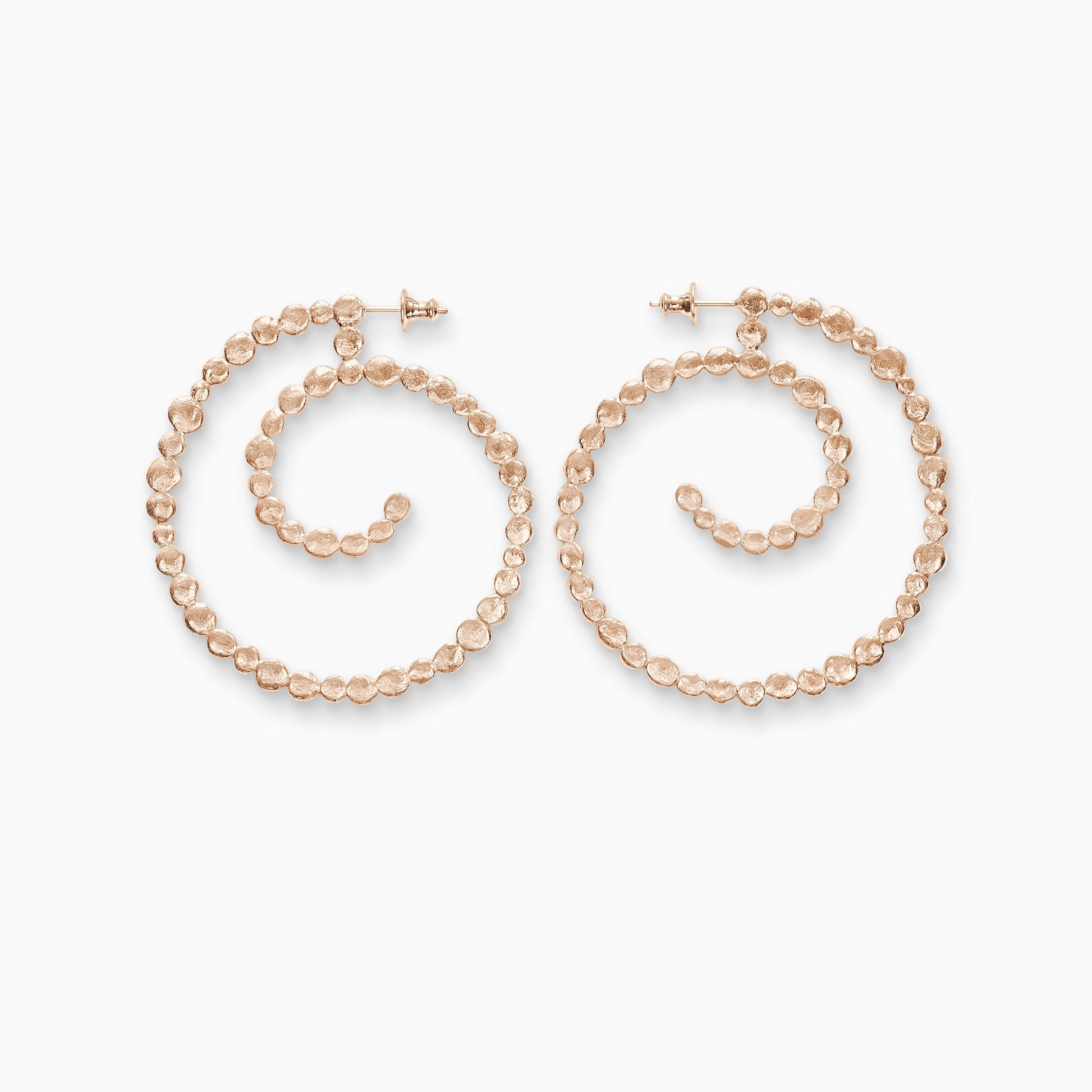 A pair of 18ct Fairtrade rose gold spiral stud earrings made of tiny undulating textured and connected dots. 54mm outside diameter 