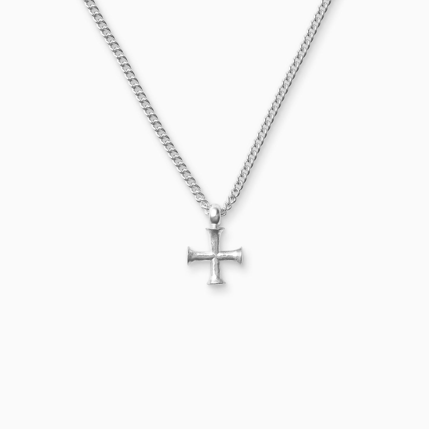 Recycled Silver Byzantine cross, 21mm length on a 55cm heavy curb chain. The cross has equal length arms with outward spreading ends 