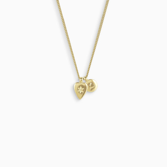 Flower Heart and Alpha charm necklace