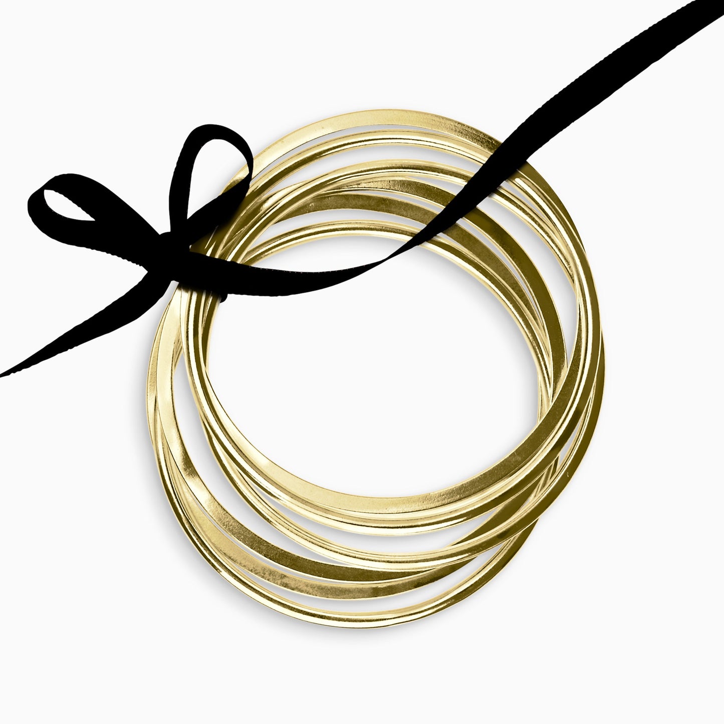 A set of 6 18ct Fairtrade yellow gold bangles of 3mm wire , 3 x round undulating section and 3 x undulating square section. 63mm inside diameter.